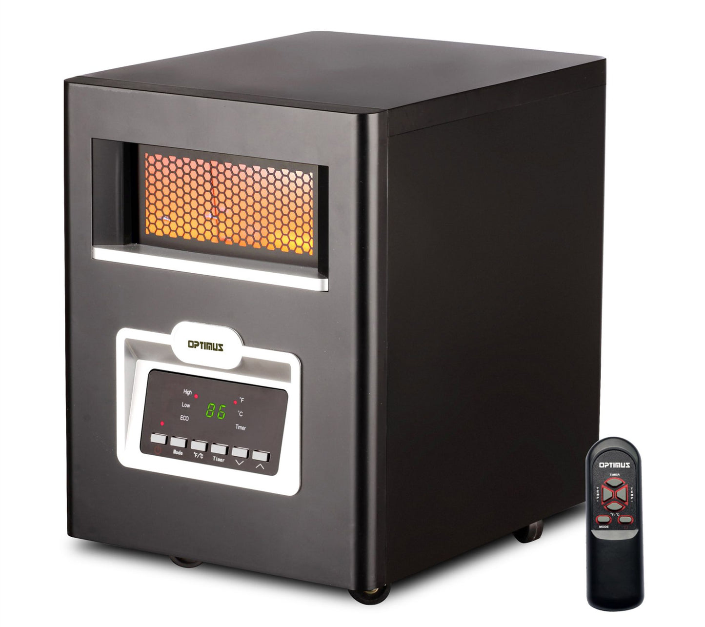Optimus Infrared Quartz Heater with Remote and LED Display Blk