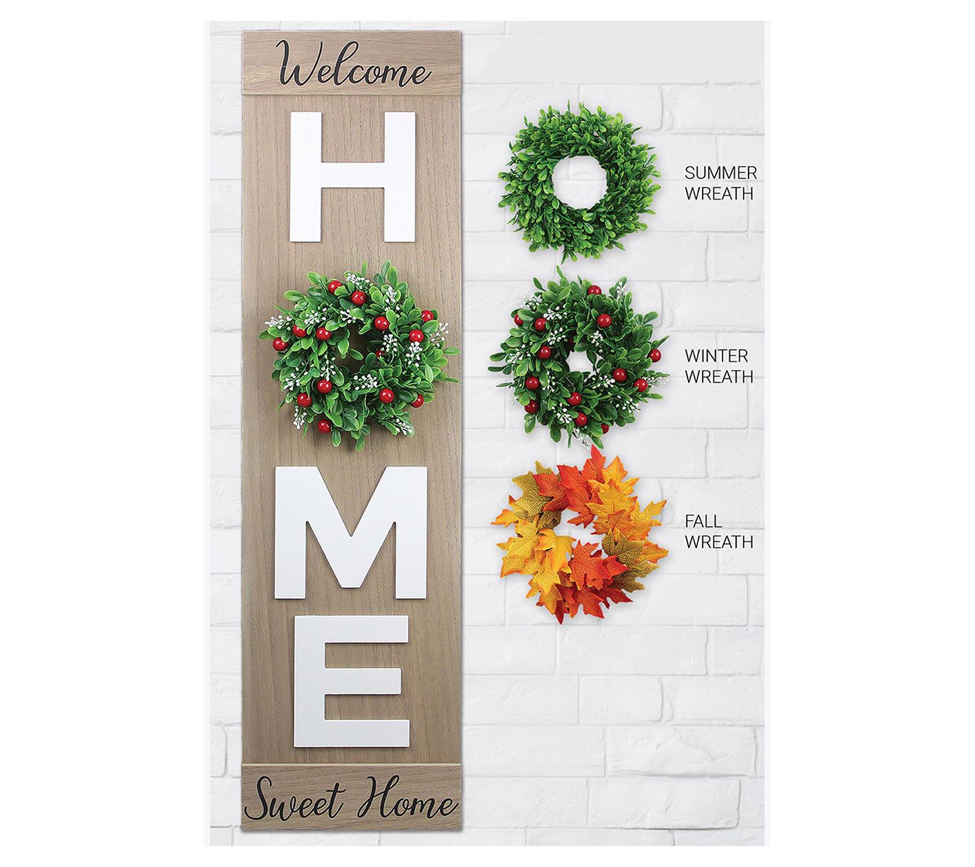 Young's Wood HOME Sign with 3 Interchangeable Wreaths