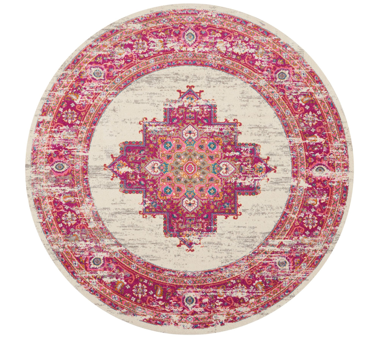 Nourison Passion Ivory/Fuschia 8' Round Area Rug