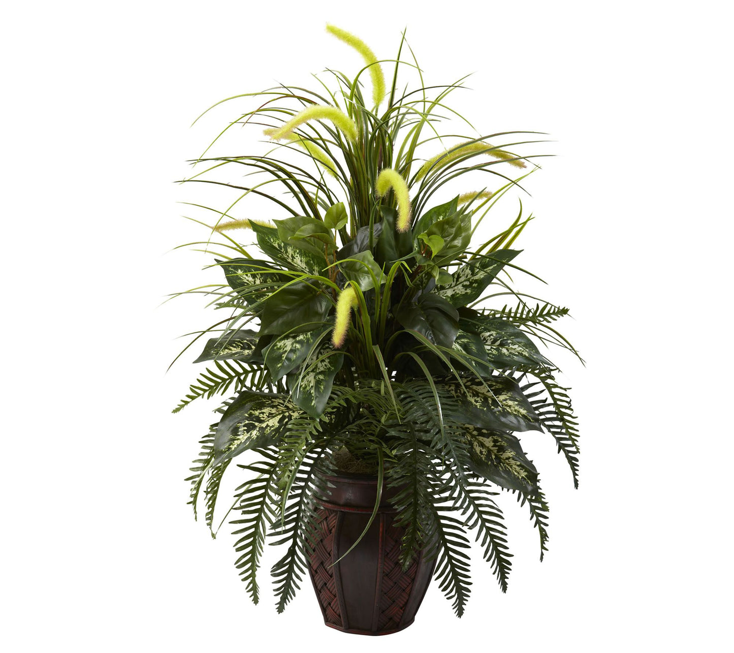 Mixed Greens & Cattails w/Planter by Nearly Natural