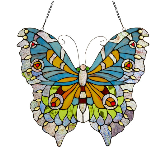 River of Goods 20.5"H Stained Glass Butterfly Window Panel