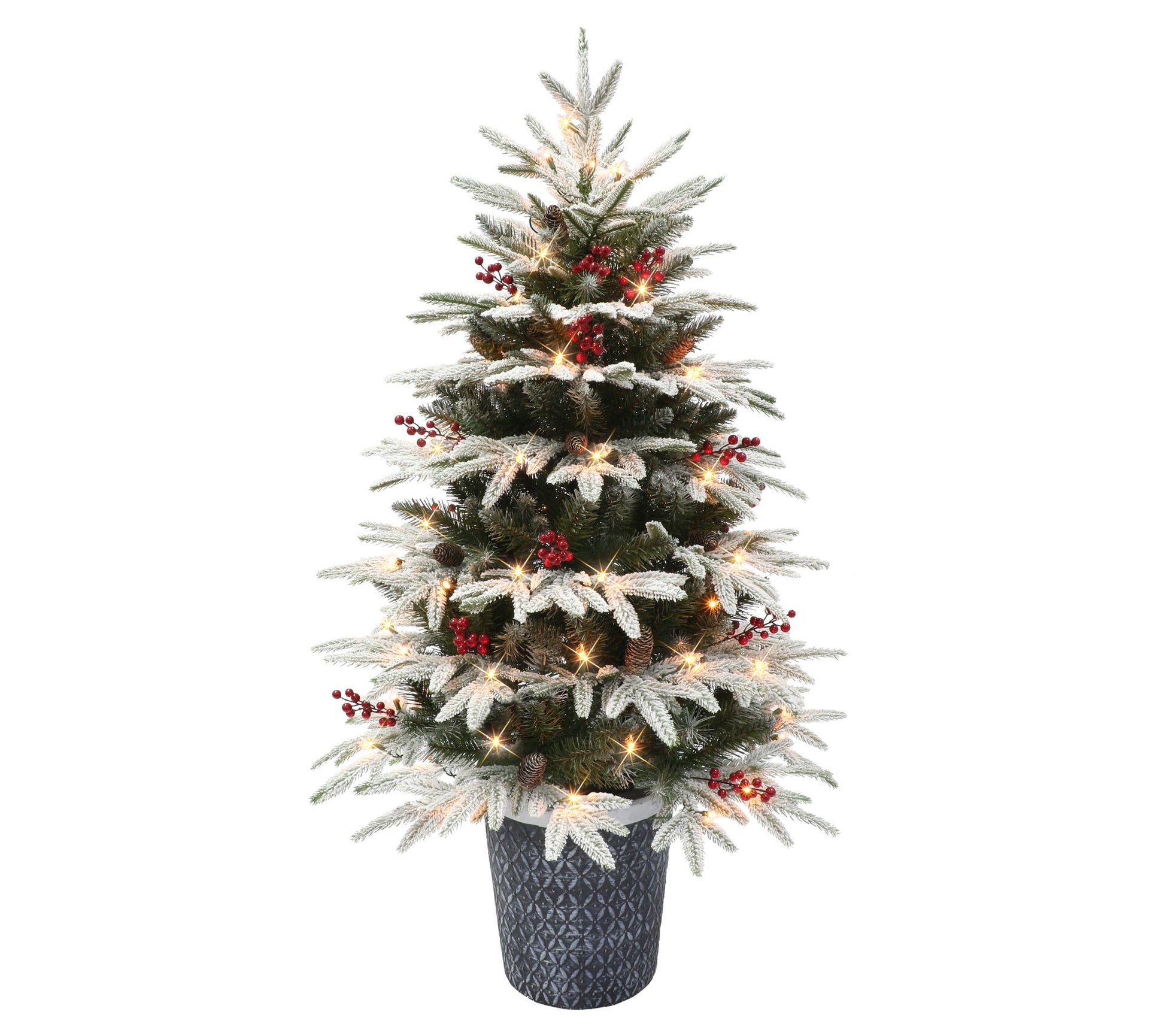 Puleo 4.5' Pre-lit Potted Flocked Halifax Fir Tree