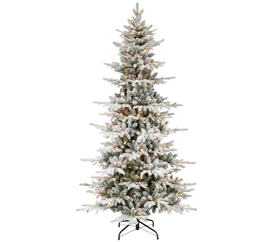 Puleo 7.5 ft Pre-lit Slim Flocked Utah Fir Tree, 1857 Tips