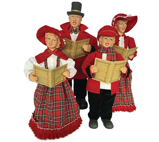 Red Plaid Carolers, Set of 4 by Santa's Workshop 20" to 27"