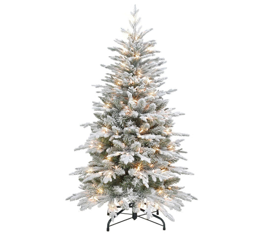 Puleo 4.5 ft Pre-lit Flocked Slim Northern Fir Tree, 1009 Tip