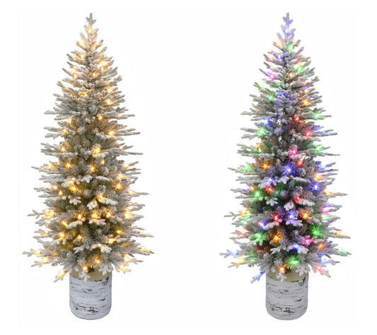 Puleo 6' Prelit Potted Flocked Arctic Fir Pencil Tree,