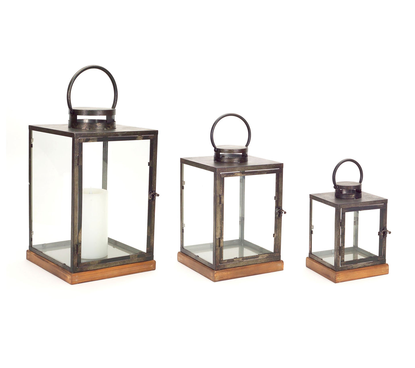 Melrose International Wood and Metal Lantern (Set of 3)