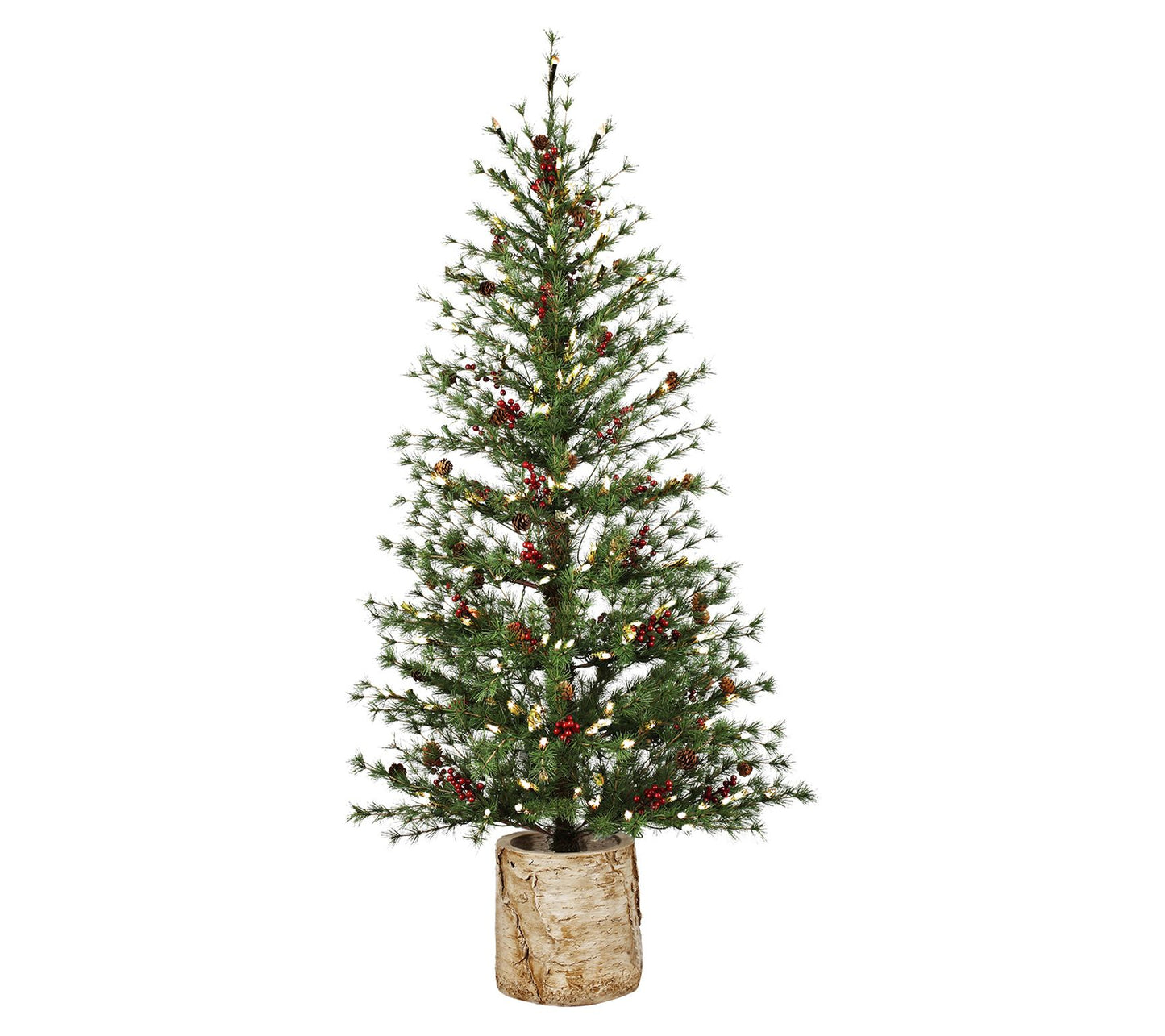 Evergreen 60"H Lit Artificial Christmas Tree w/Faux Birch Pot