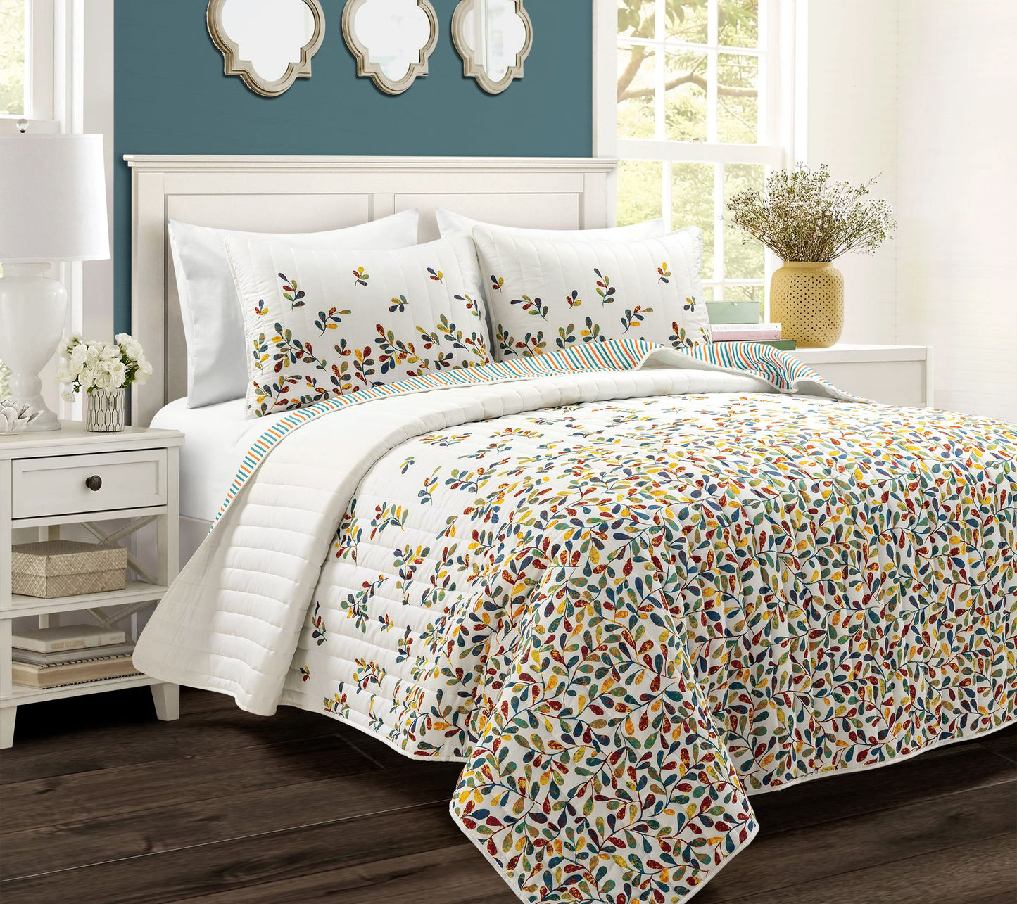 Lush Decor Boho Botanical Leaf Quilt 3Pc King