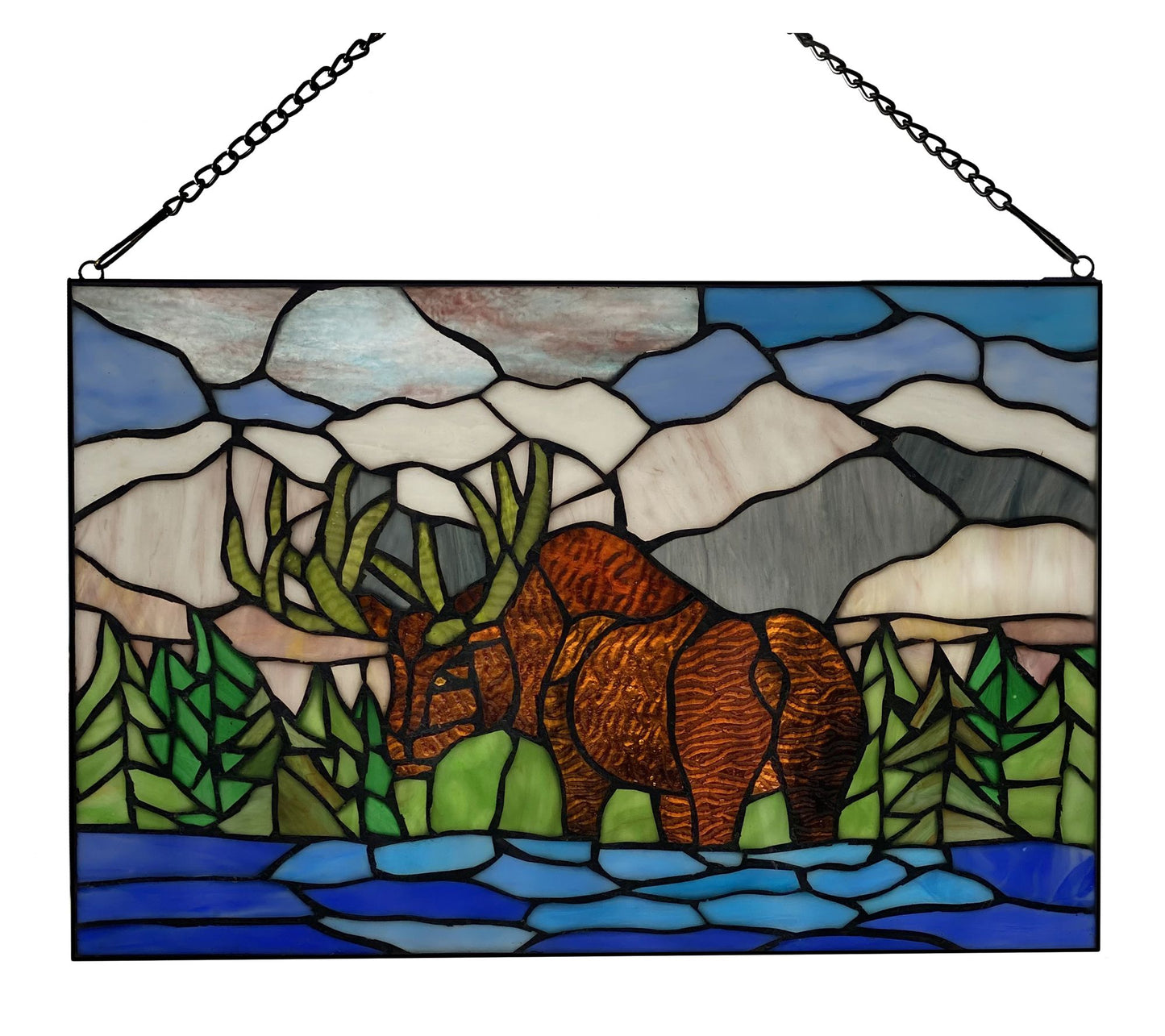 River of Goods 12"H Moose Mountain Stained Glass Window Panel