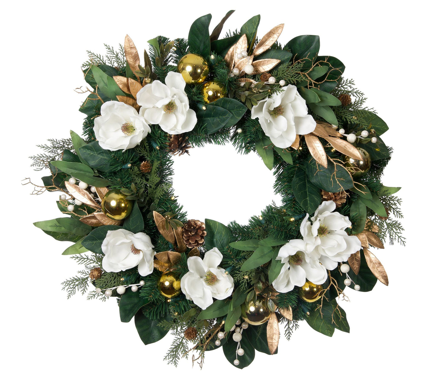 Village Lighting 30" Pre-Lit LED Wreath - White Gold Magnolia