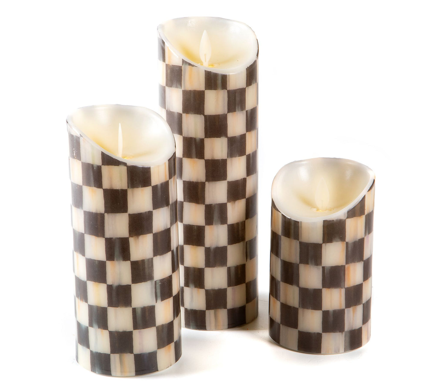 MacKenzie- Childs Set of 3 Pillar Flicker Candles