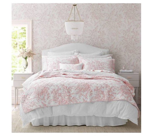 Laura Ashley Bedford Pink/White Full/Queen Quilt Set