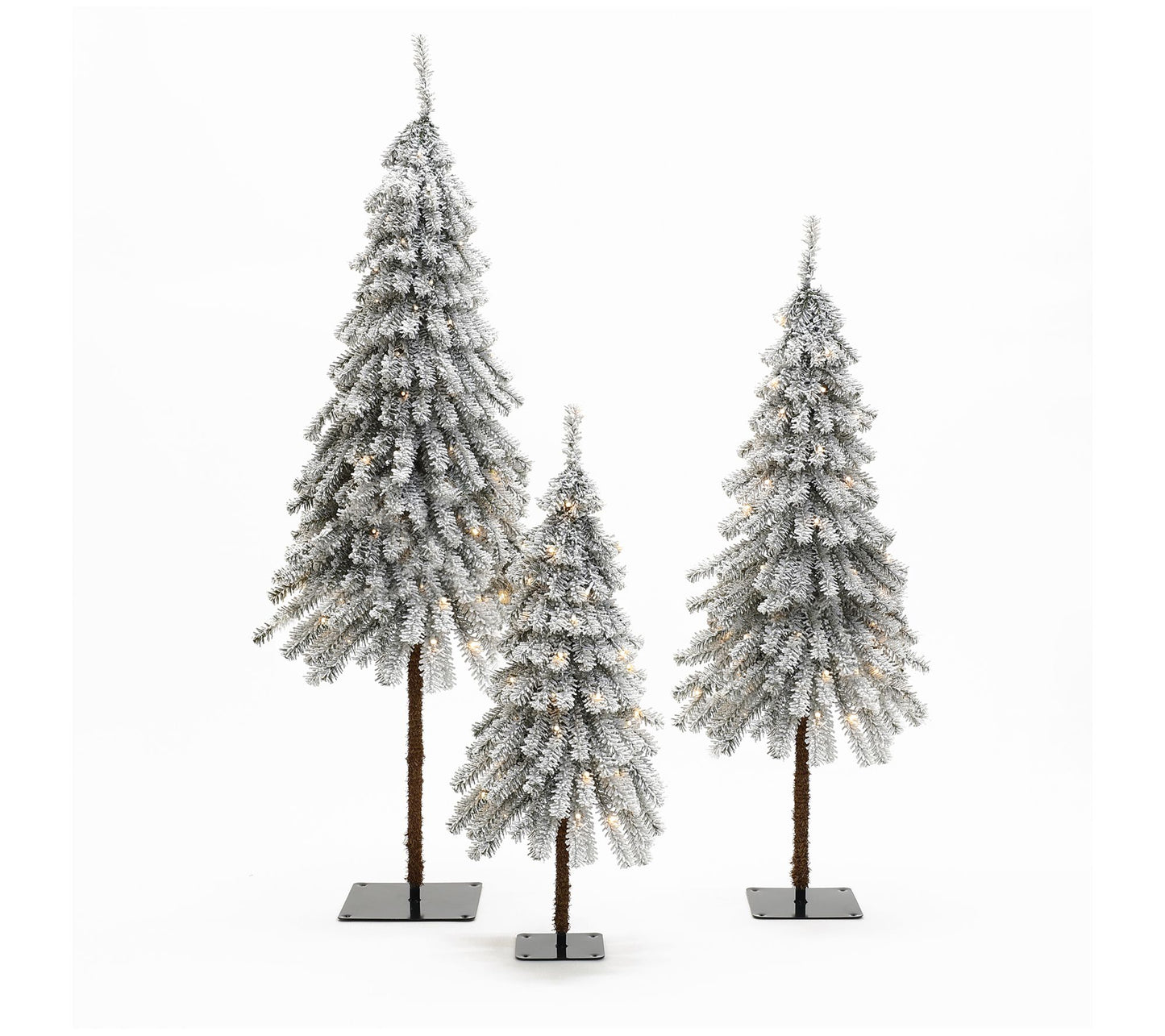 LuxenHome 3-Piece Snow-Flocked Artificial TreeSet with Lights