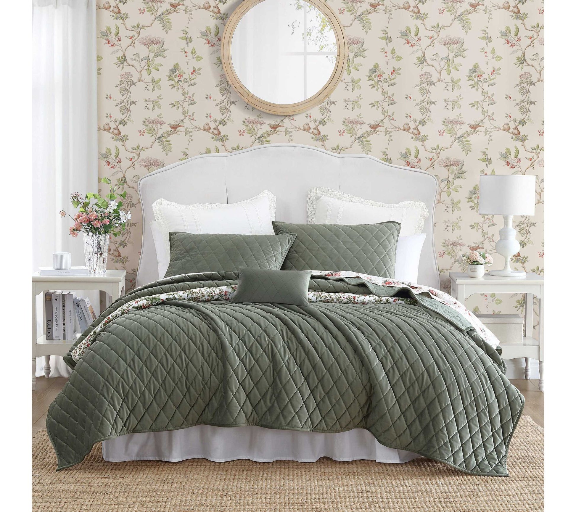 Laura Ashley Diamond Stitch Dark-Green King Quilt Sham Set