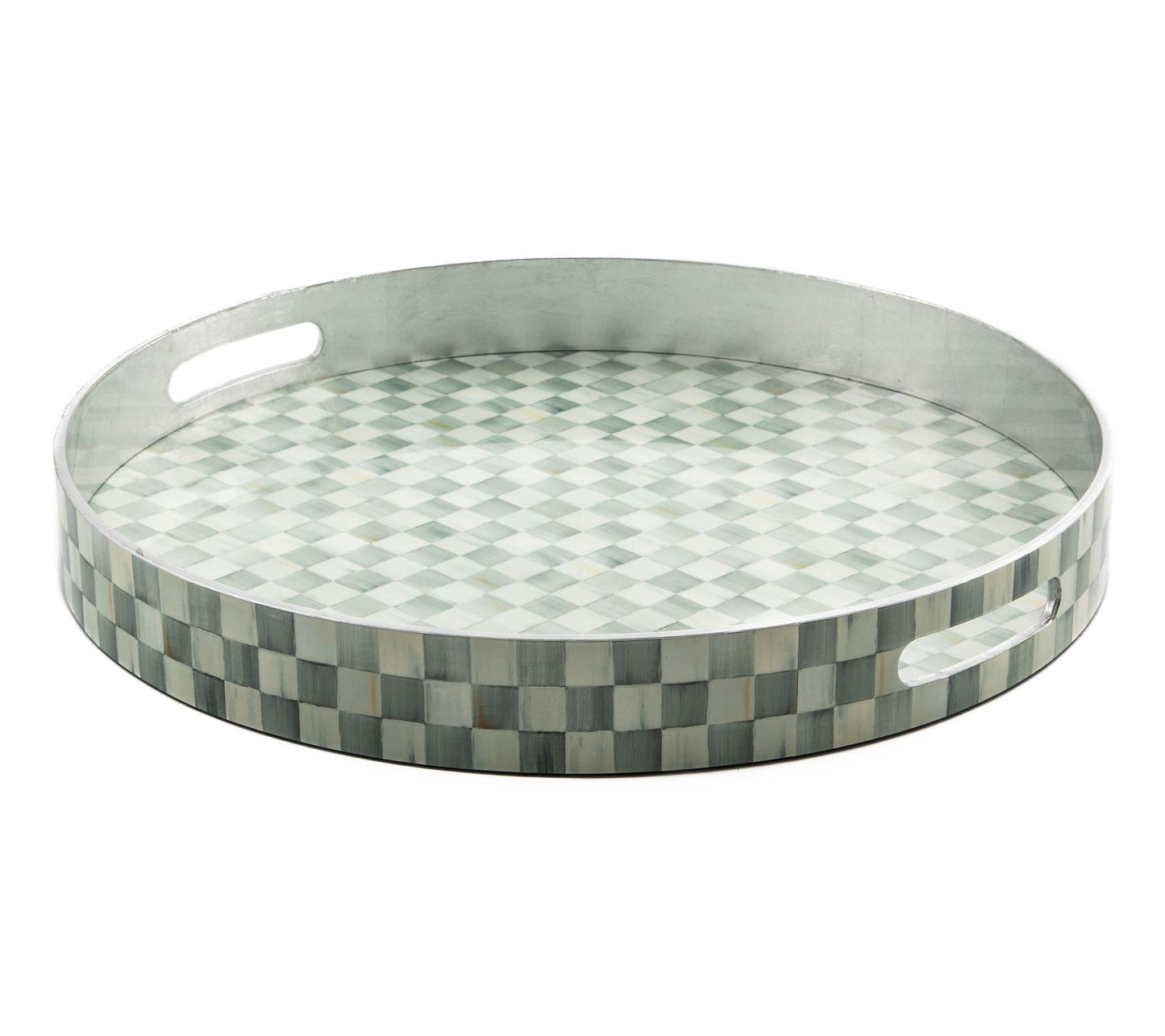 MacKenzie-Childs Sterling Check Lacquer Round Tay