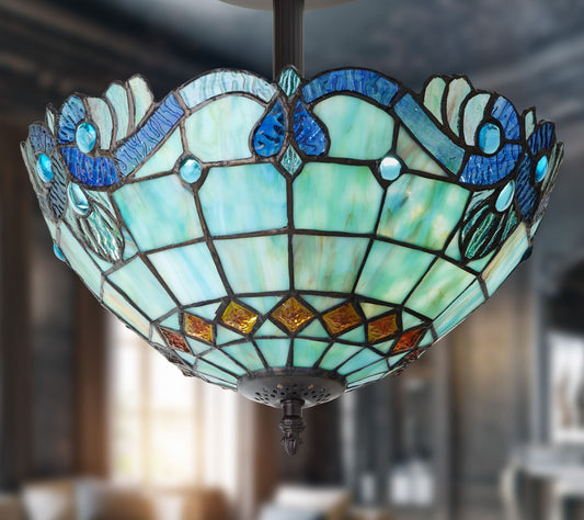 River of Goods 13"H Stained Glass Traditional Ceiling Light