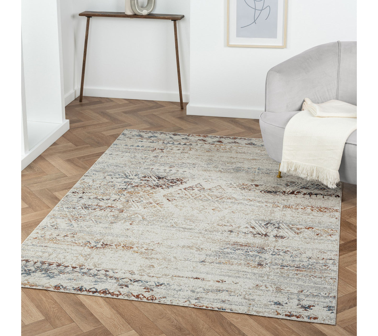 Ox Bay Distressed Geometric Polyester Indoor Rug, 7'9" x 9'9"