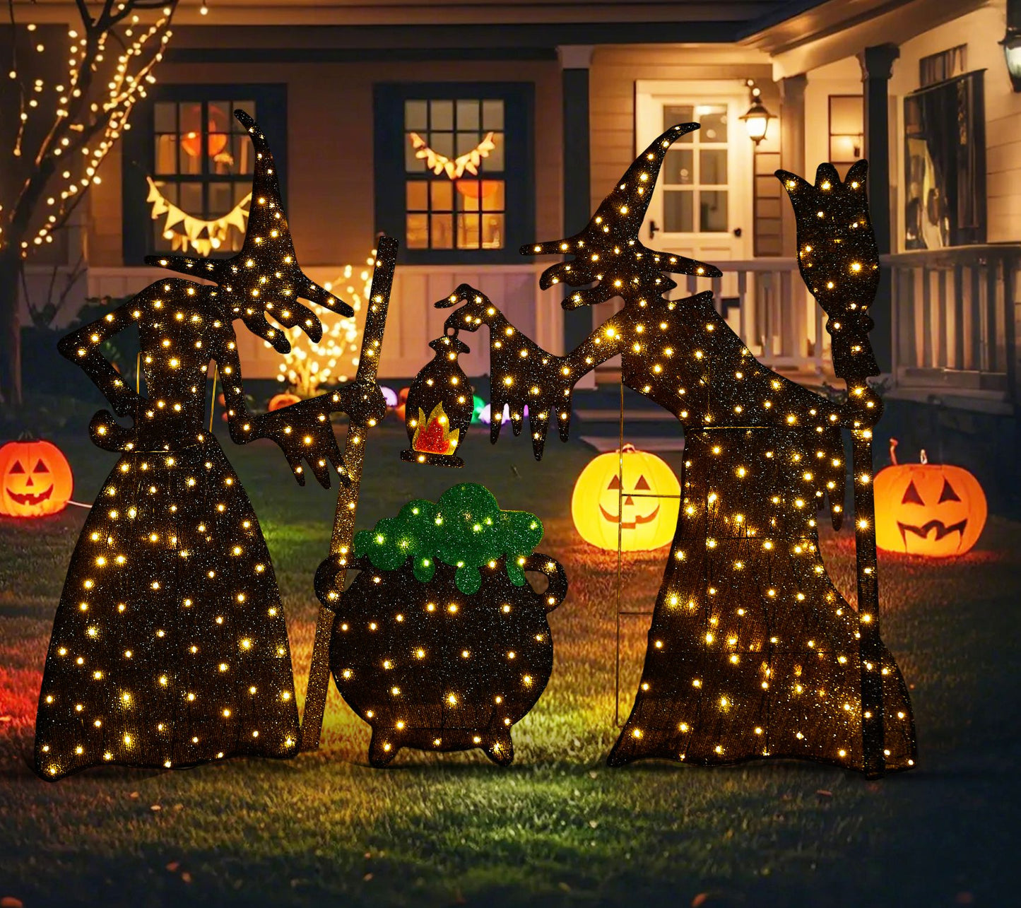 Glitzhome Lighted Halloween Spooky Witches Outdoor Decor S/3