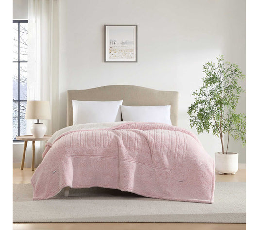 Laura Ashley Clarabelle Pink Plush Sherpa FullHeated Blanket