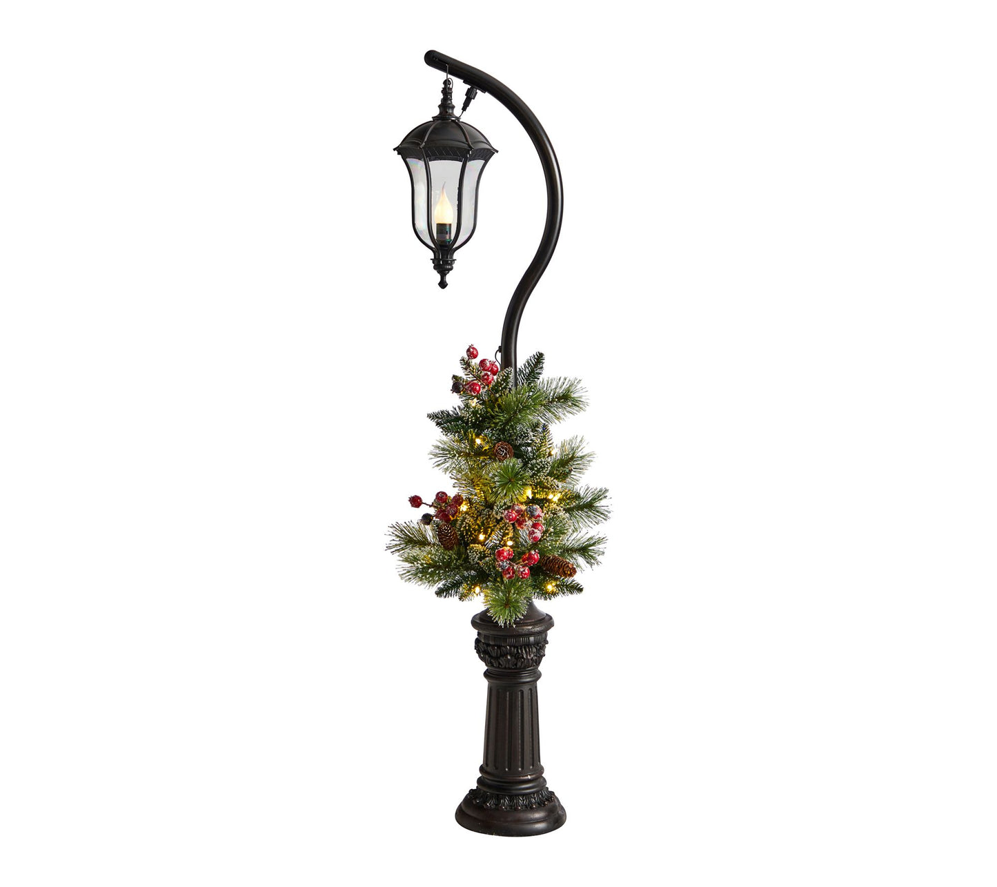 Nearly Natural 5' Holiday Decorated Lamp Post with Greenery