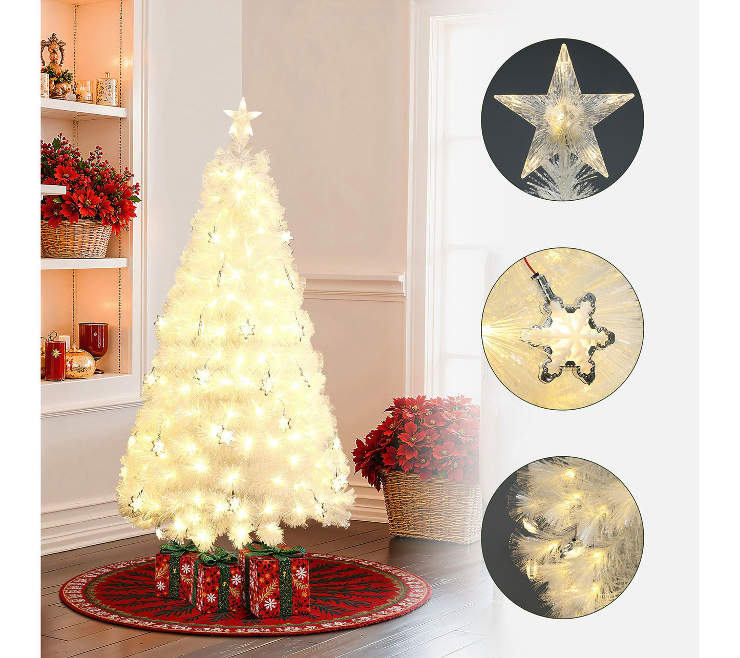 LuxenHome 5ft White Fiber Optic Christmas Treew/ Star Top