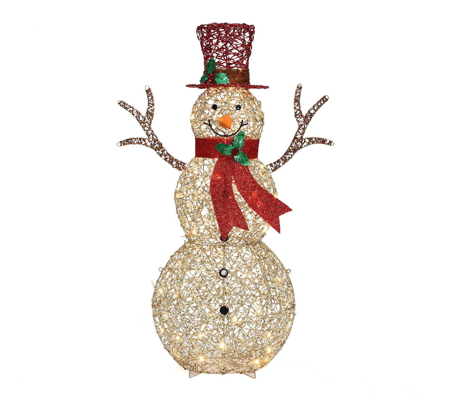 LuxenHome 4ft Lighted Champagne Gold Snowman Decoration