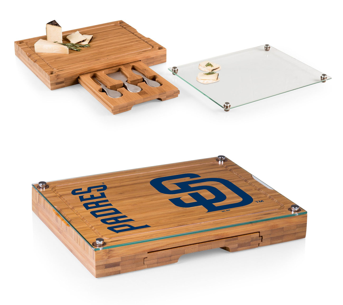 MLB Concerto Glass Top Cheese Cutting Board & T ools Set