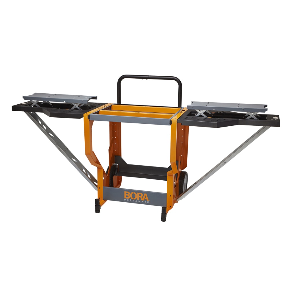 BORA Adjustable Steel Miter Saw Stand with 10-in Wheels, 400 lbs. Weight Capacity, Compact Size, and Expandable Working Surface PM-8000