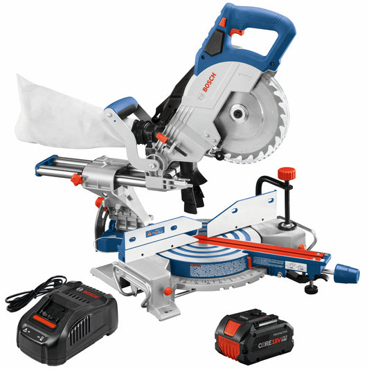 Bosch 8-1/2-in 18-volt Single Bevel Sliding Compound Cordless Miter Saw with Laser Guide (Battery and Charger Included) GCM18V-08N14