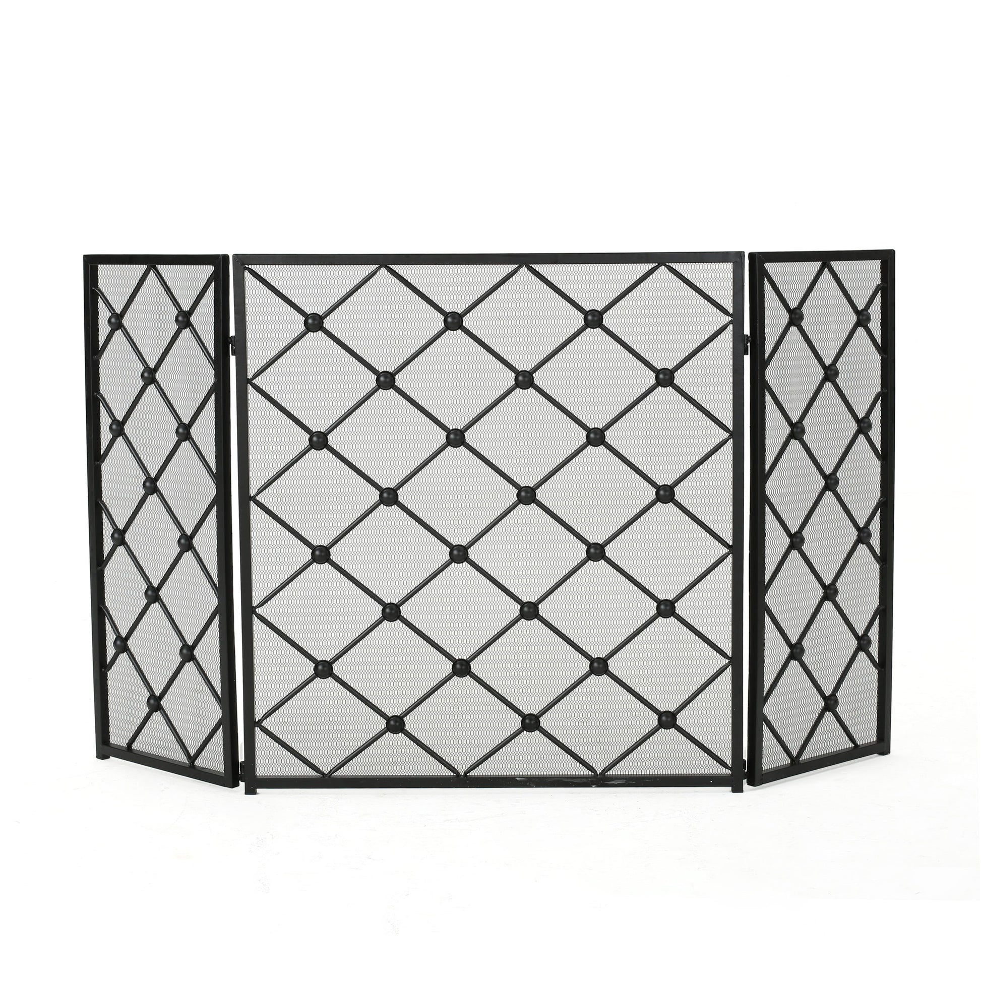 Best Selling Home Decor 53.5-in Black Iron 3-Panel Diamond Fireplace Screen 301552