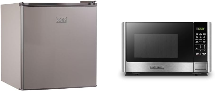 BLACK+DECKER BCRK17V Compact Refrigerator Energy Star Single Door Mini Fridge with Freezer & Digital Microwave Oven with Turntable Push-Button Door, Child Safety Lock