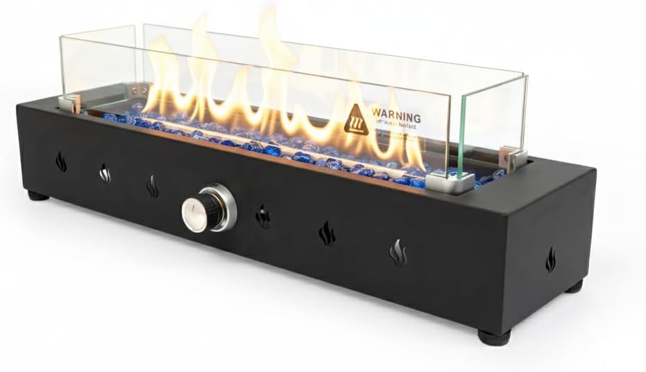 28-Inch Rectangle Fire Pit, 40000B TU Outdoor Propane Fire Pit, Wind-Resistant Firepits, Durable Iron Stylish Glass Beads Design