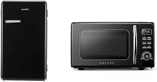 COMFEE' 3.3 Cubic Feet Solo Series Retro Refrigerator Sleek Appearance HIPS Interior, Energy Saving, Adjustable & Galanz GLCMKZ07BKR07 Retro Countertop Microwave Oven with Auto Cook & Reheat, Defrost