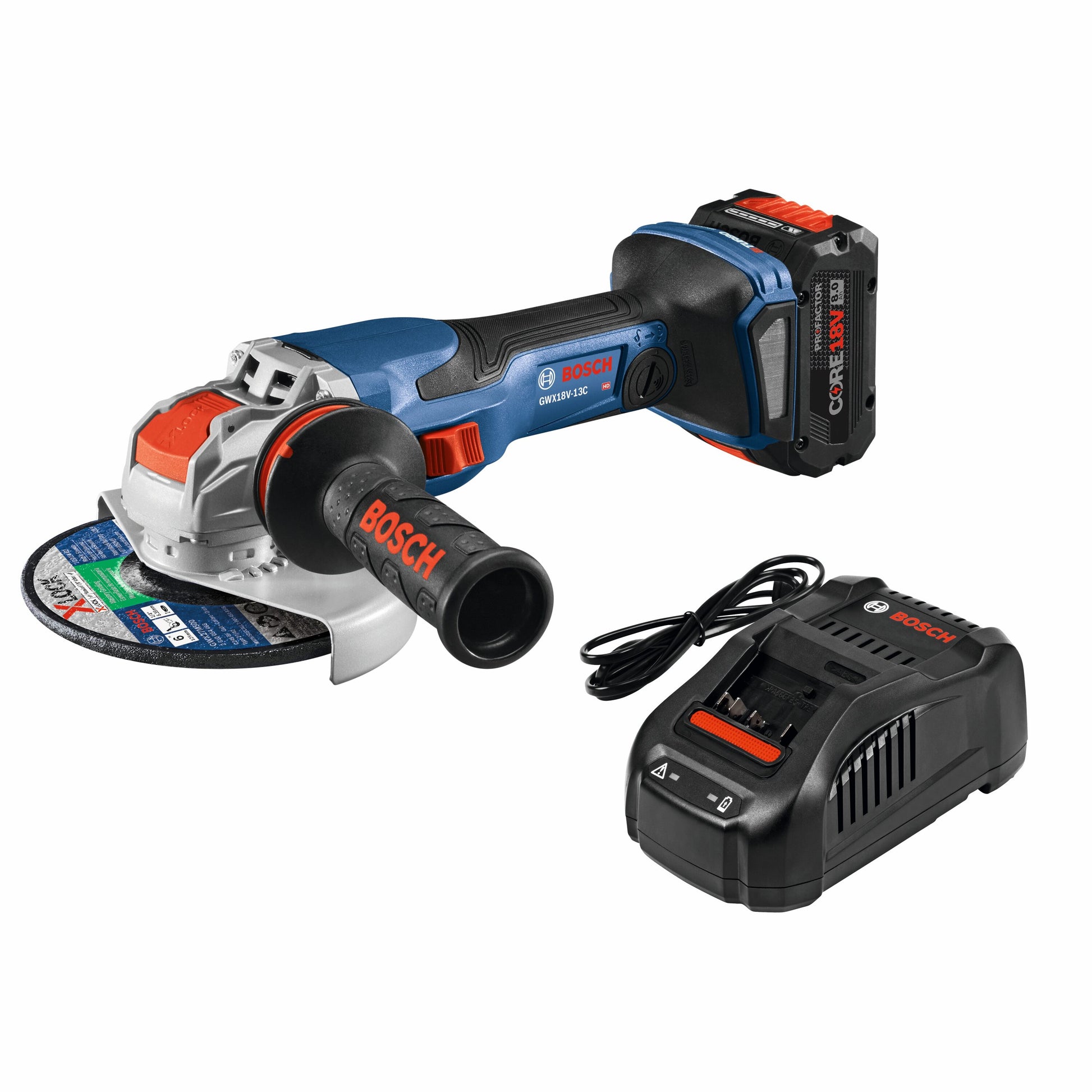Bosch PROFACTOR X-LOCK 6-in 18-volt 8 Amps Sliding Switch Brushless Cordless Angle Grinder (Charger Included and 1-Battery) GWX18V-13CB14