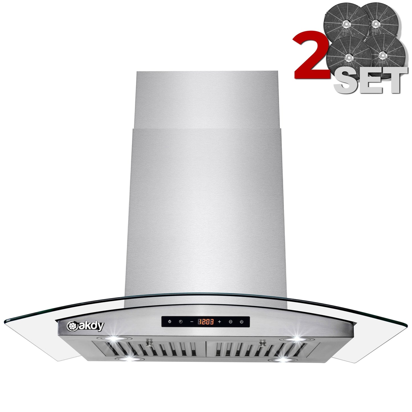 AKDY 30 inch Convertible 343-CFM Stainless steel Island Range Hood with Charcoal Filter