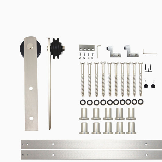 HOMACER 168-in Brushed Nickel Indoor I-strap Single Barn Door Hardware Kit ZT1DNZ168C