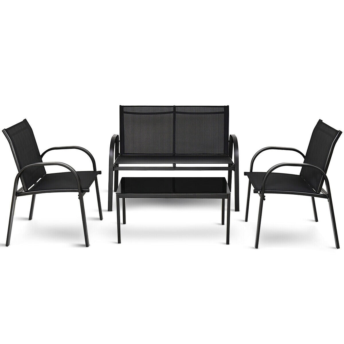 Clihome 4 -Piece Patio Conversation Set with Black PVC fabric