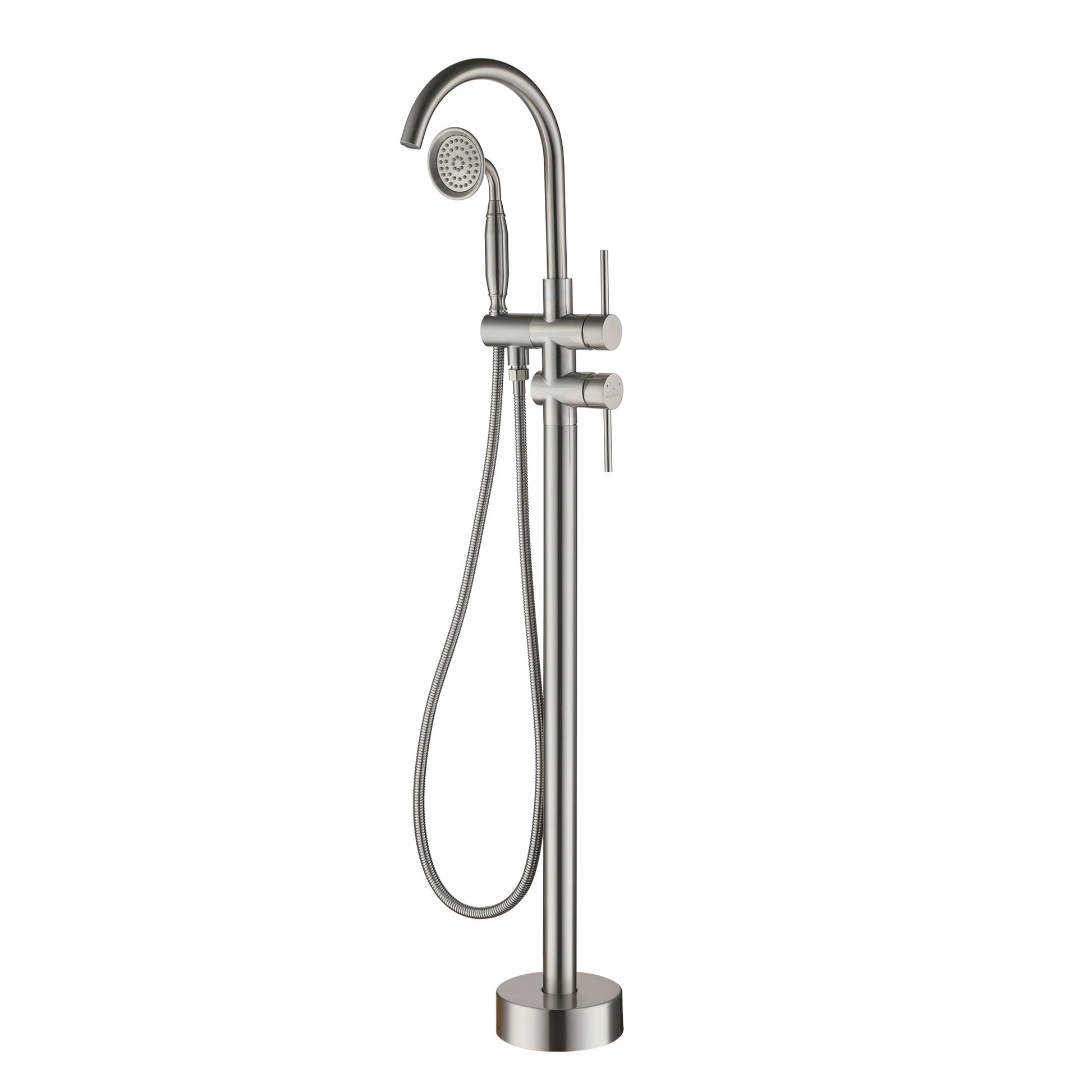 Clihome Brushed Nickel 2-handle Freestanding Swivel Bathtub Faucet with Hand Shower ( Valve Included )