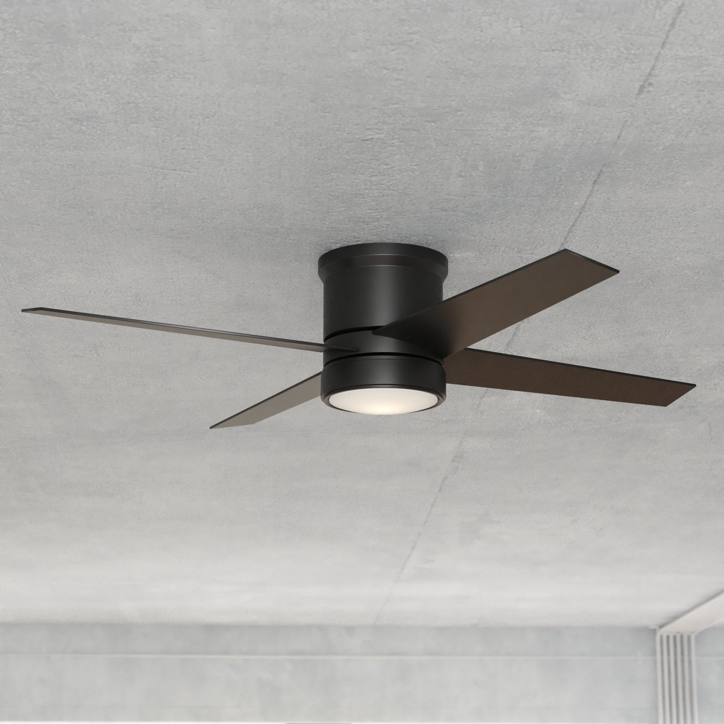 Cascadia Erie 52-in Integrated LED Outdoor Flush Mount Black with Black-Weathered Gray Blades Ceiling Fan With Light - Remote Included ( 4 -Blade )