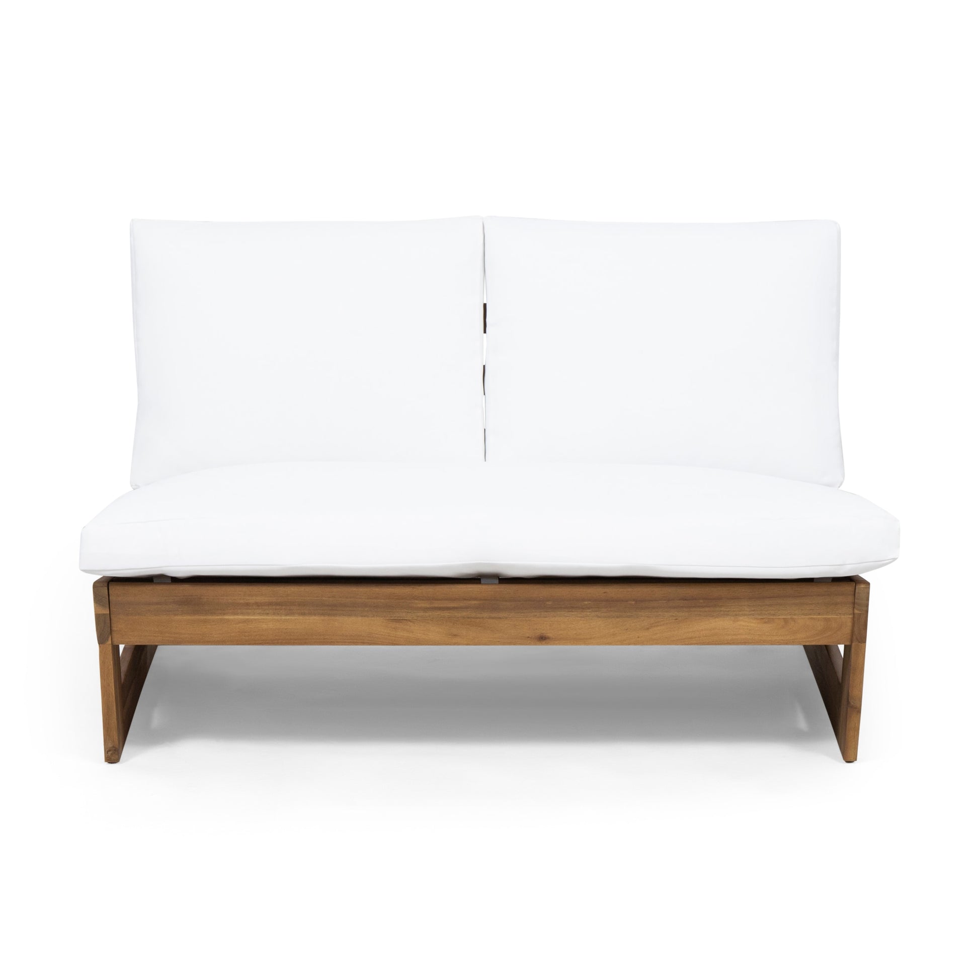 Best Selling Home Decor Sherwood Outdoor Loveseat with White Cushions and Acacia Frame