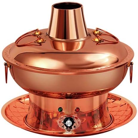 Chinese Traditional Electric Charcoal Heater Copper Hot Pot, Thickened Copper Temperature Adjustable Mongolian Hot Pot, 2300W is Suitable for and for Family\/Friends, Parties