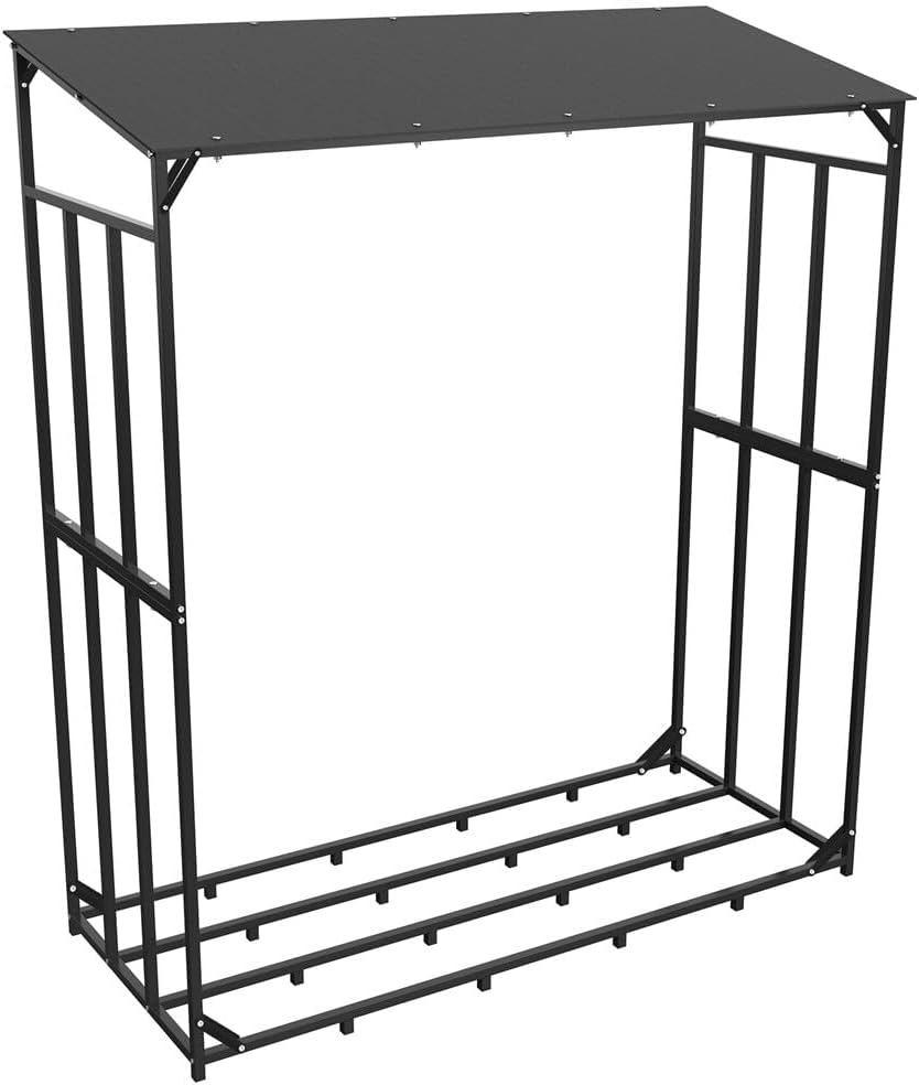 Heavy Duty Outdoor Firewood Storage Log Rack Metal Firewood Stand with Top Cover