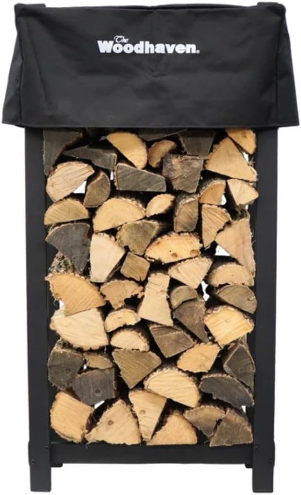 Woodhaven Black 4ft x 2ft Firewood Rack - Indoor And Outdoor Use With Cover - Perfect For Firewplace, Firepit, BBQ and More - Made In USA - Heavy Duty