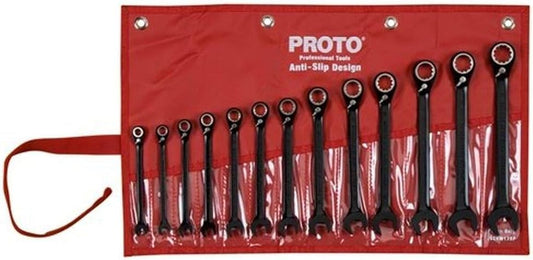 13 pc BLK Chrome Reversible Combo Ratchet Wrench Set-Spline