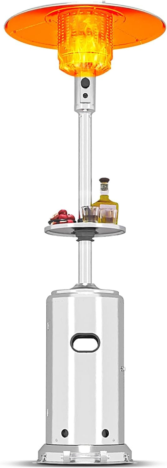 GarveeLife Stainless Steel Propane Patio Heater, 48000BTU Outdoor Gas Heater with Ignition Systems and Wheels, Deck Heater for Backyard Garden Restaurant Cafes, Double-Layer Burner, Cover Up 200 Sq.ft