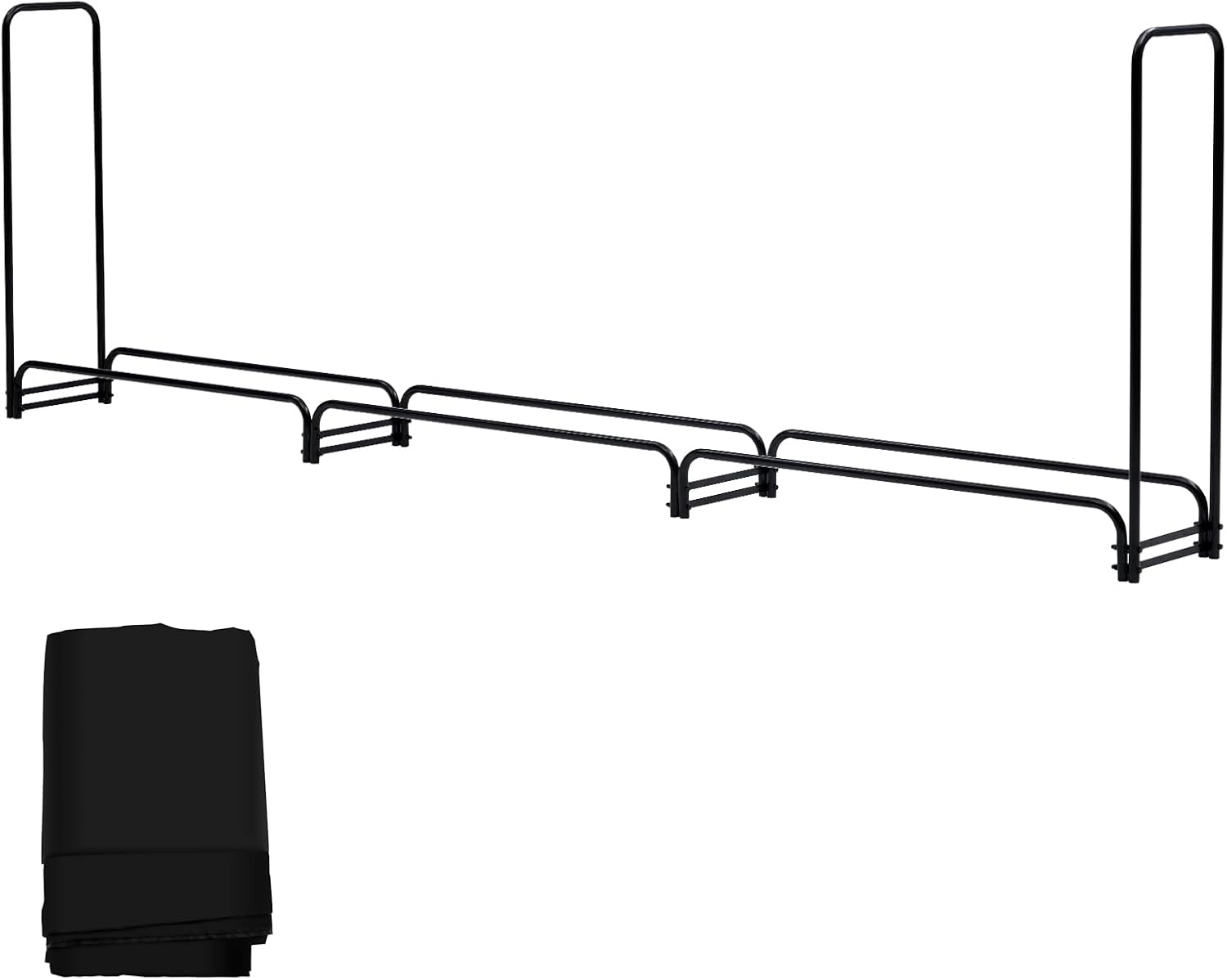 PeakPursuit 12FT Firewood Rack Outdoor with Waterproof Cove, Heavy Duty Logs Holder for Indoor Fireplace Metal Wood Pile Storage Stacker Organizer, Black