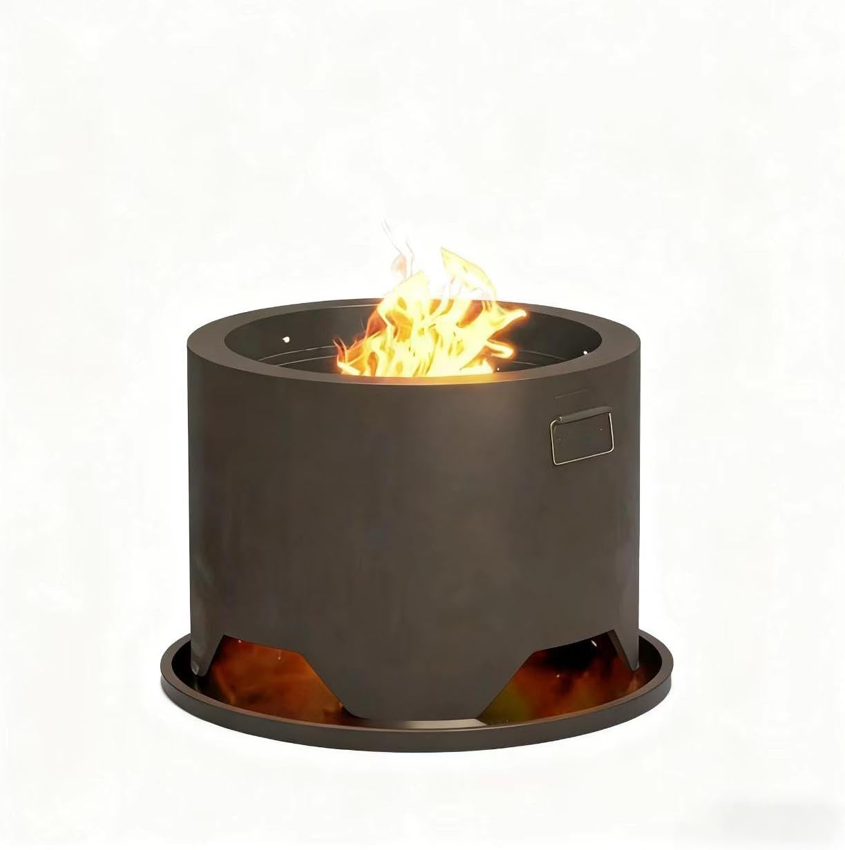 Outdoor Fire Pit with Grill Grates, 67cm Tall Powder-Coated Metal Cylinder, Black Backyard Wood Burning Stove, 45.4cm Lid, Floor Mat Included