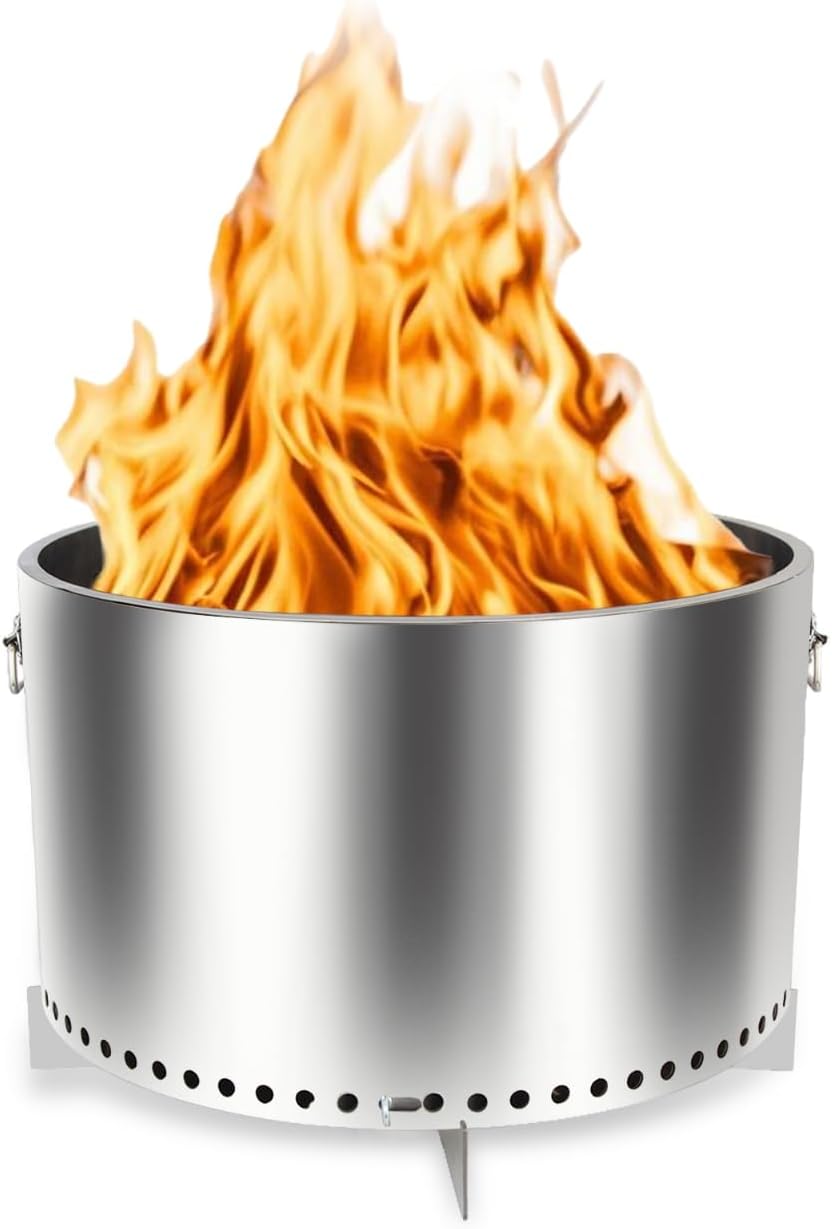 20.5" Smokeless Fire Pit, Wood Burning Camping Stove with Removable Stand & Ash Pan, Smokeless Stove with Handle, Portable Outdoor Bonfire Fire Bowl, Suitable for Backyard, Garden, Camping, Picnic