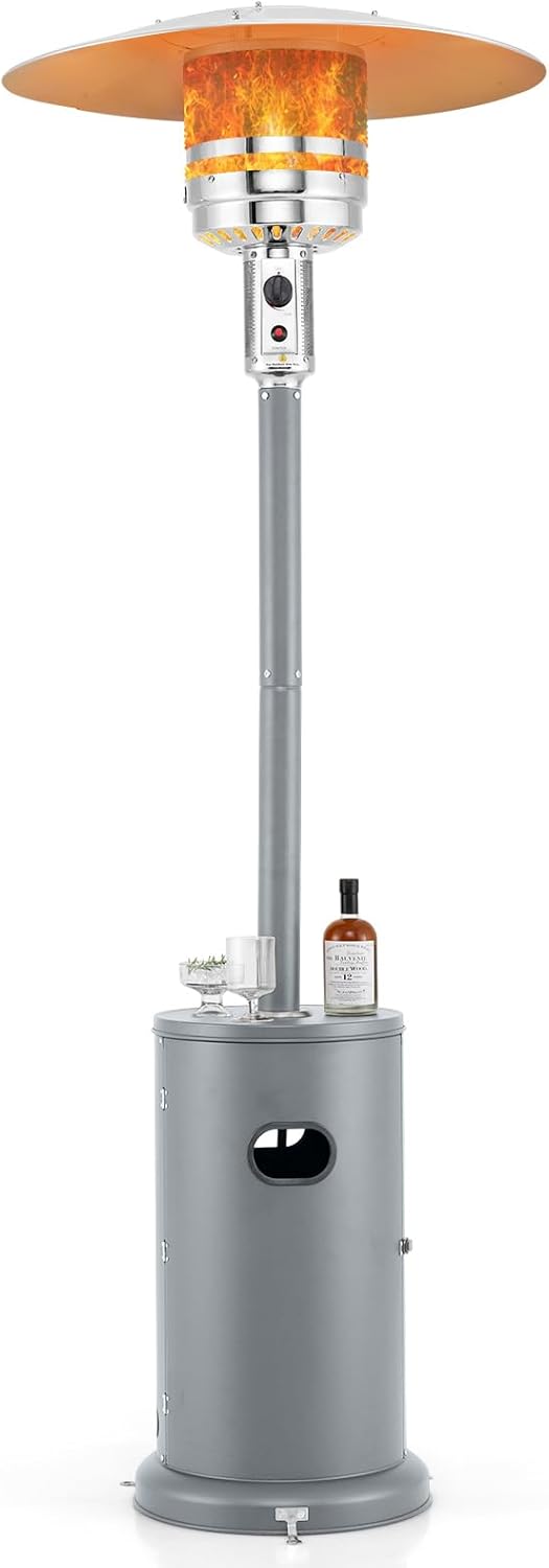 Tangkula 50,000 BTU Propane Outdoor Heater, Patio Heater with Strengthened Stainless Steel Burner, Tip-Over, Flame-Out Protection, Wheels, Outdoor Heaters for Patio (Grey)